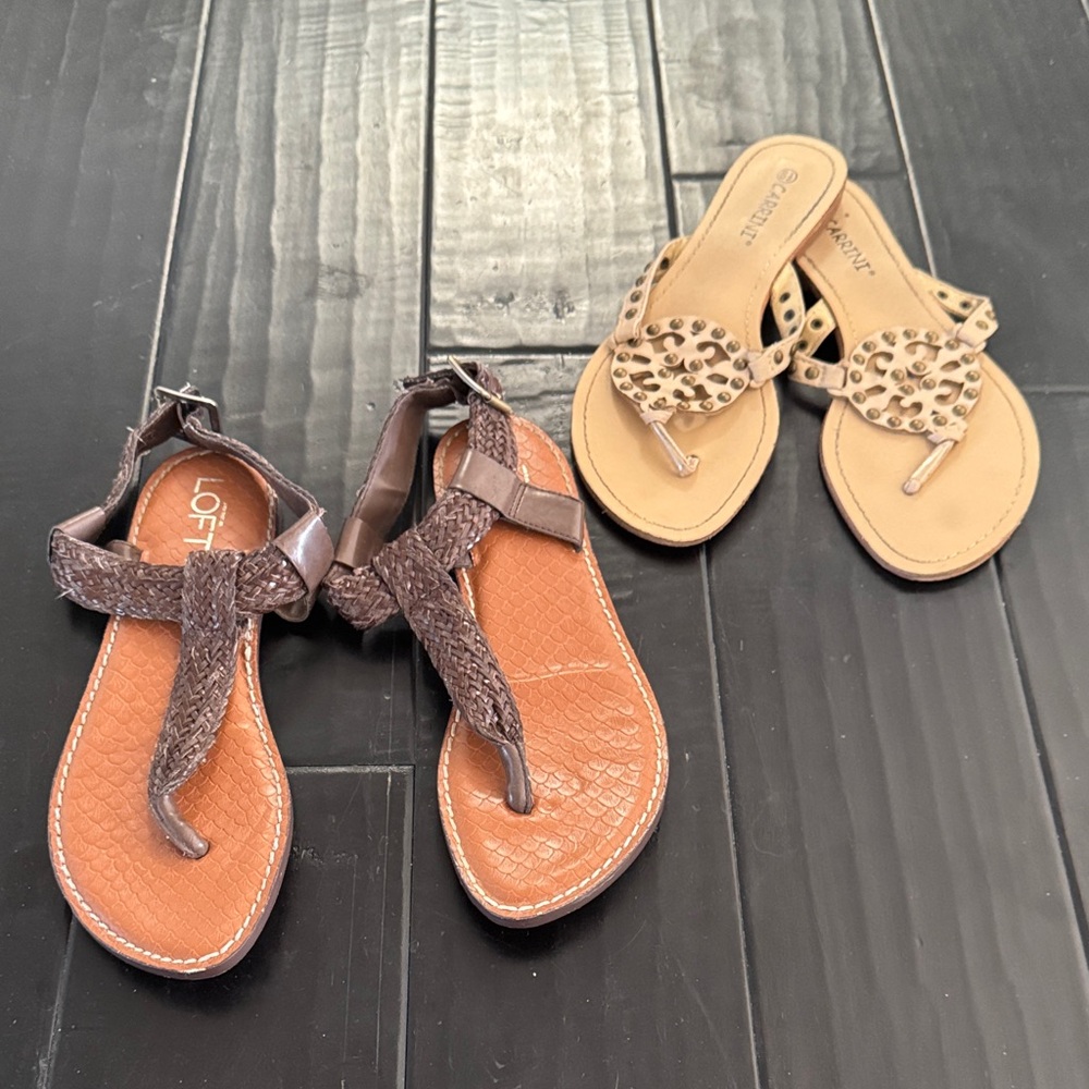 LOFT Brown Textured and Tan Carrini Flat Sandals